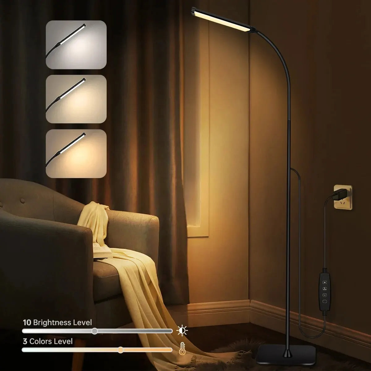 Floor Lamp with Gooseneck 120 LED Reading Lamp for Bedroom