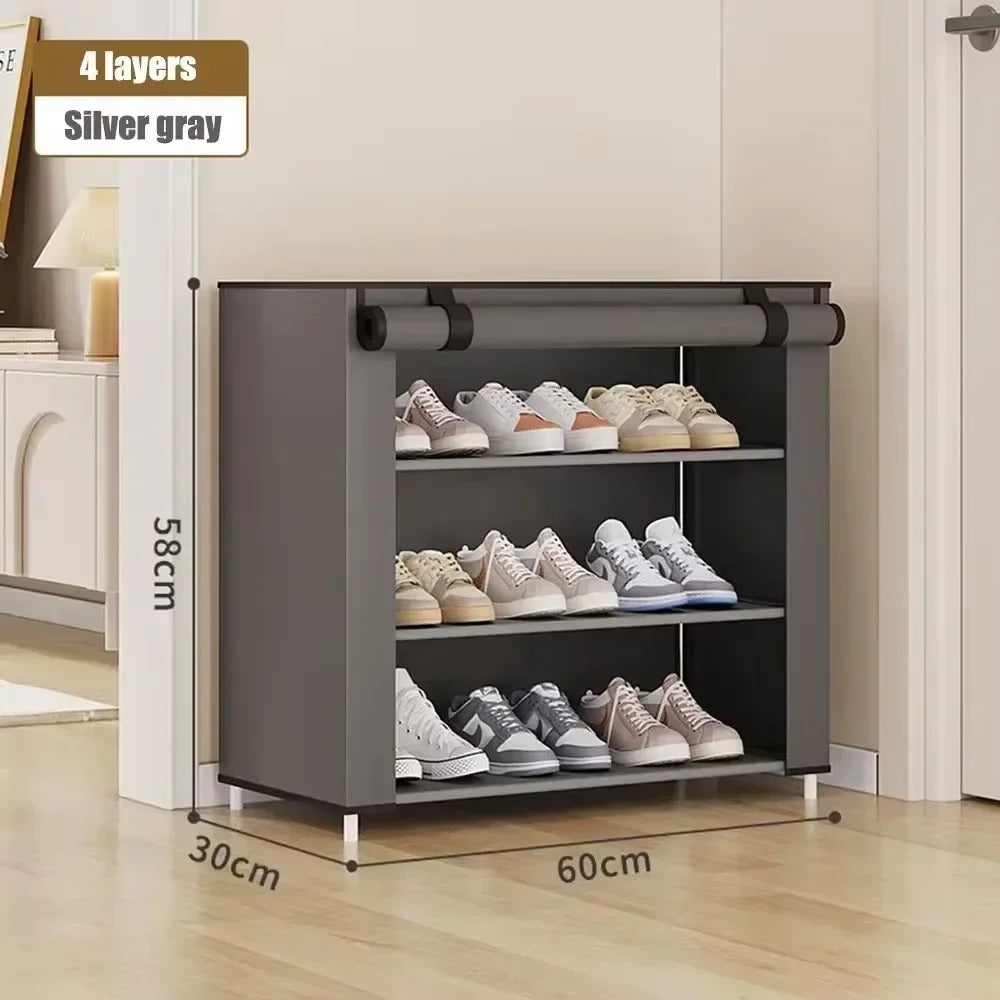 Multilayer Dustproof Shoe Rack Organizer Space-Saving Shoe Cabinet for Small Entryways (Silver Gray)