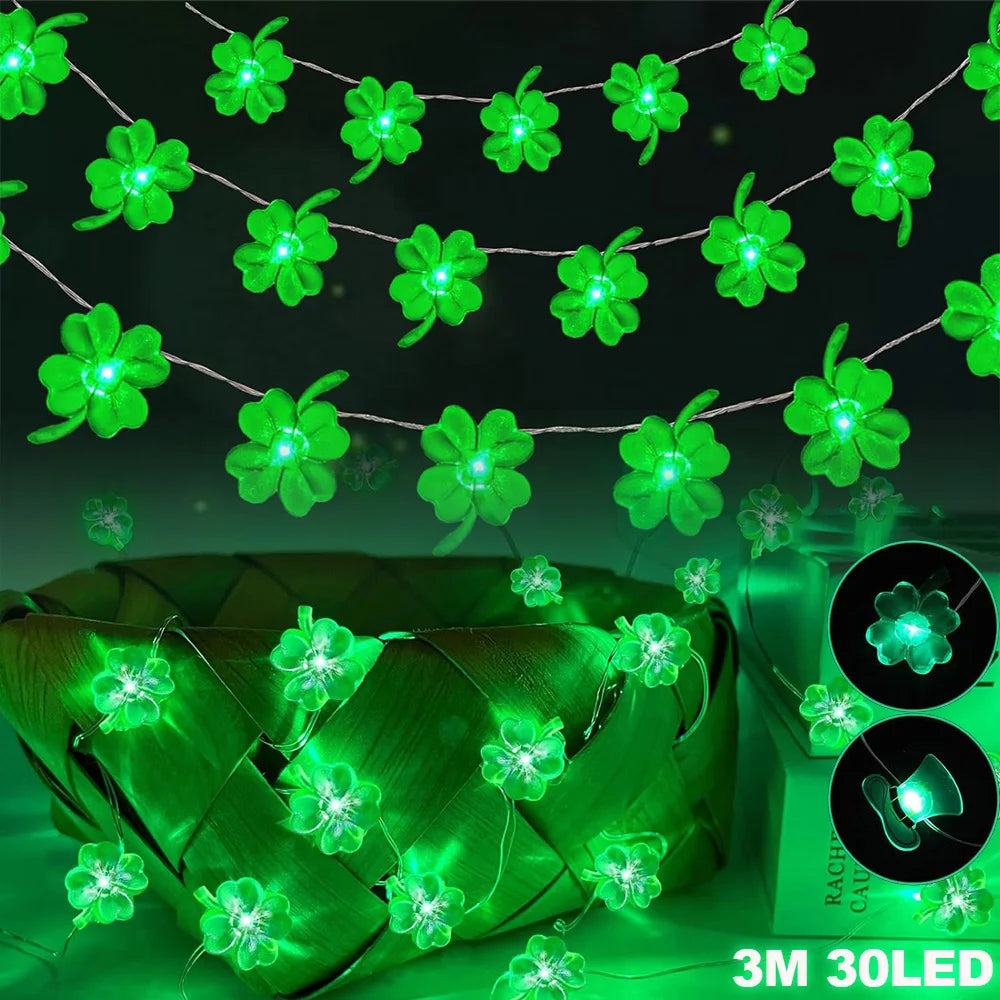 St Patricks Day Shamrock Lights Battery Operated LED String Lights