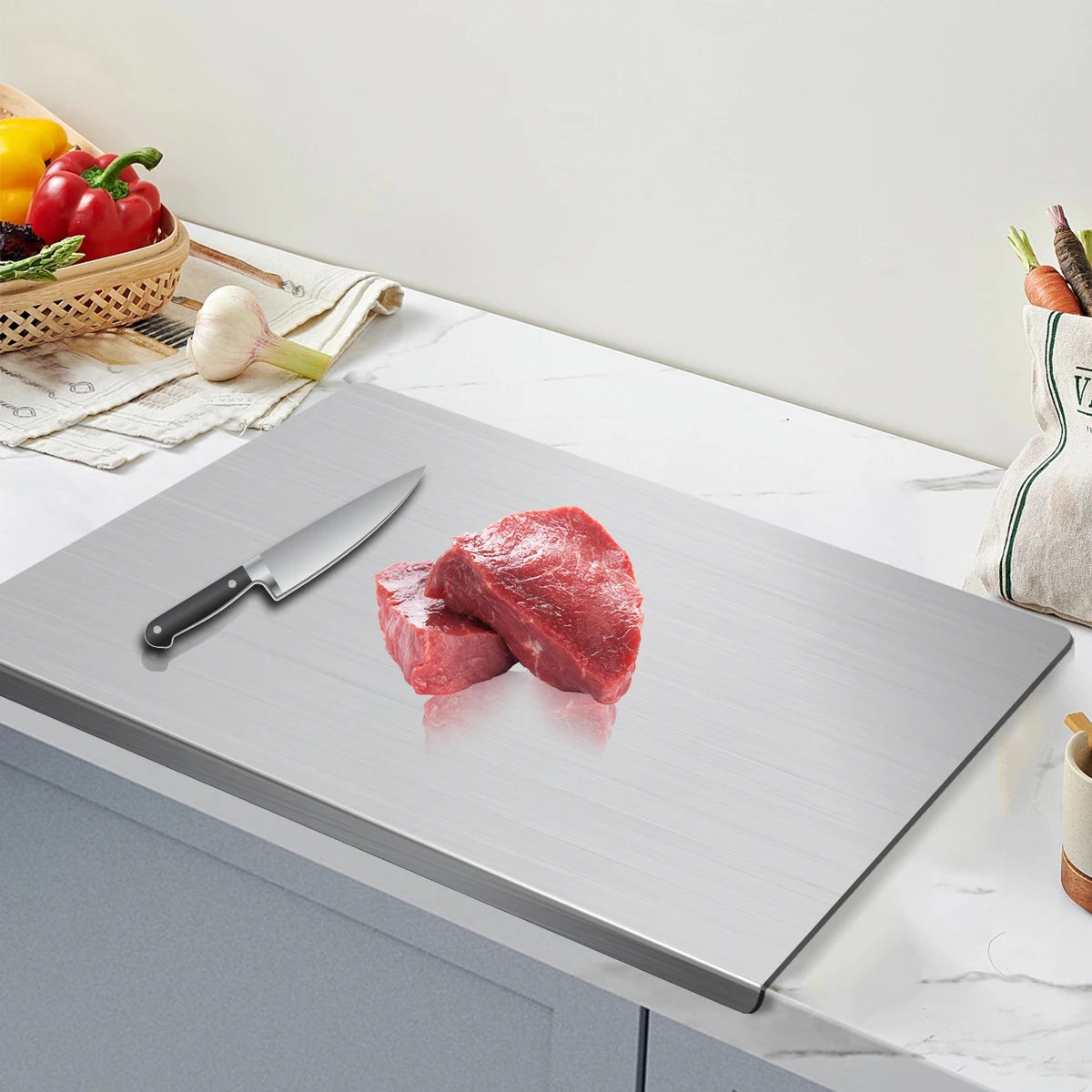 304 Stainless Steel Cutting Board Butcher Block – Heavy Duty Household Rolling Board (40x60)