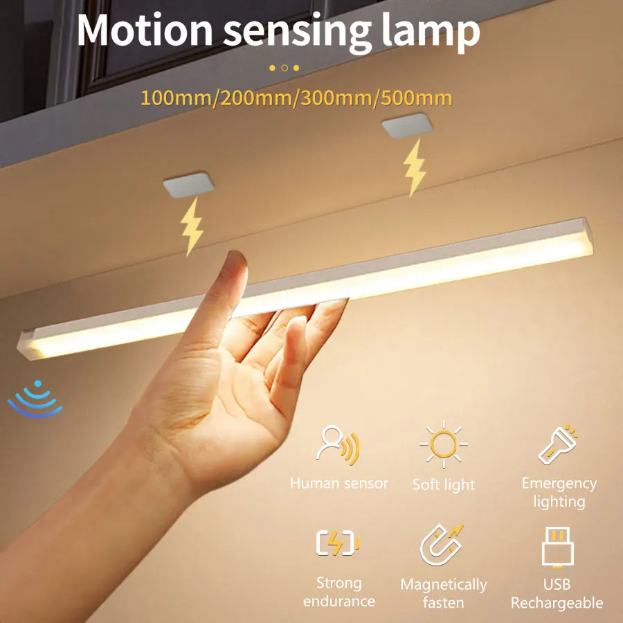 Motion Sensor LED Light 20Cm USB Rechargeable For Home Corridor Stairs Wardrobe (Warm White)