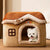 Foldable Cat House with Pet Pad 7 Inch Pet House for Small Dogs and Kittens (Brown)