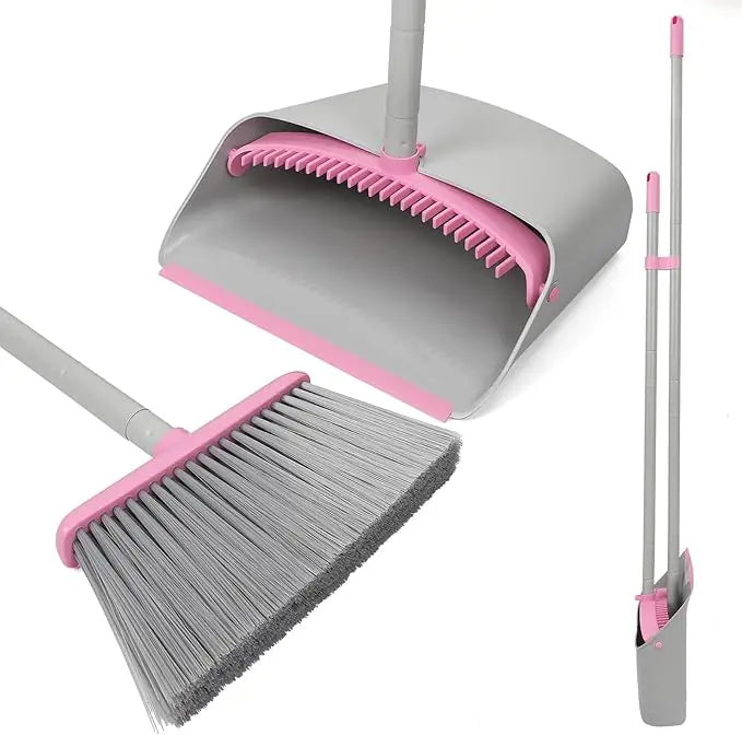 Ergonomic Pink Broom 52-inch Dustpan for Home Office Floors