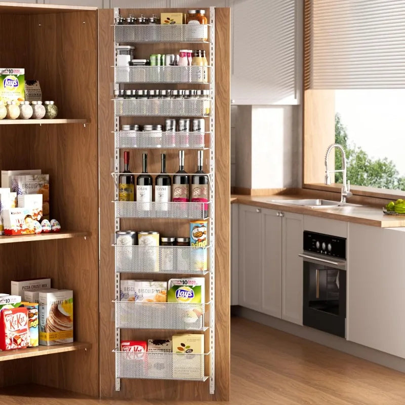 Metal Pantry Door Organizer 8-Tier Hanging Wall Mount Spice Rack (Black)