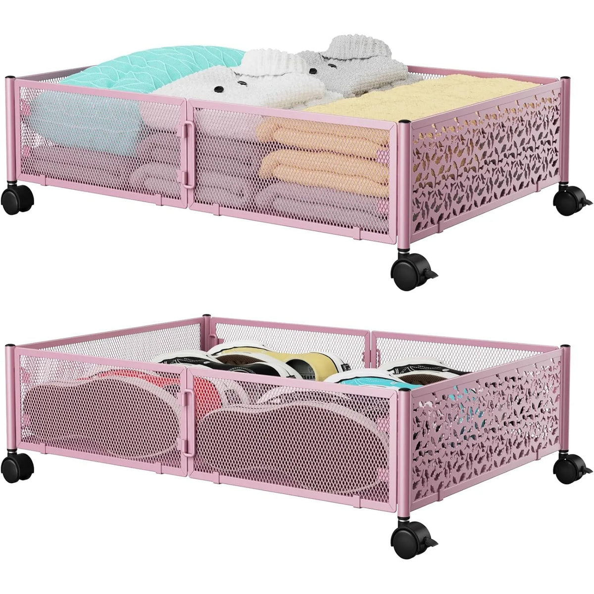 Rolling Under Bed Storage Organizer 2-Pack (Pink)