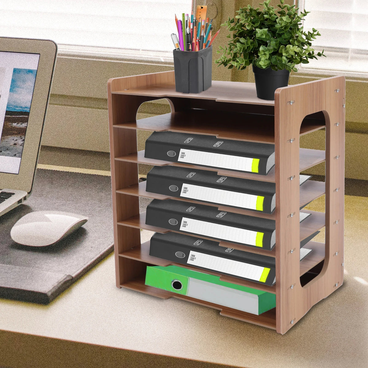 Desktop File Organizer 7-Tier Widen Wood Paper Sorter