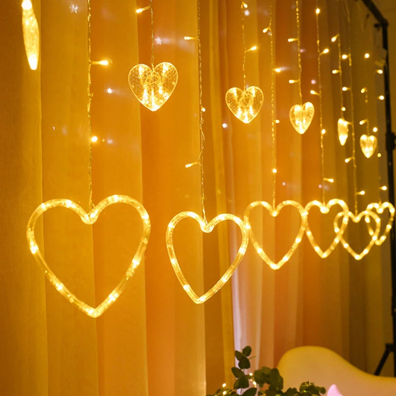 Fairy Curtain Light Love Heart Style Battery Powered Wire String Lights (Warm White)