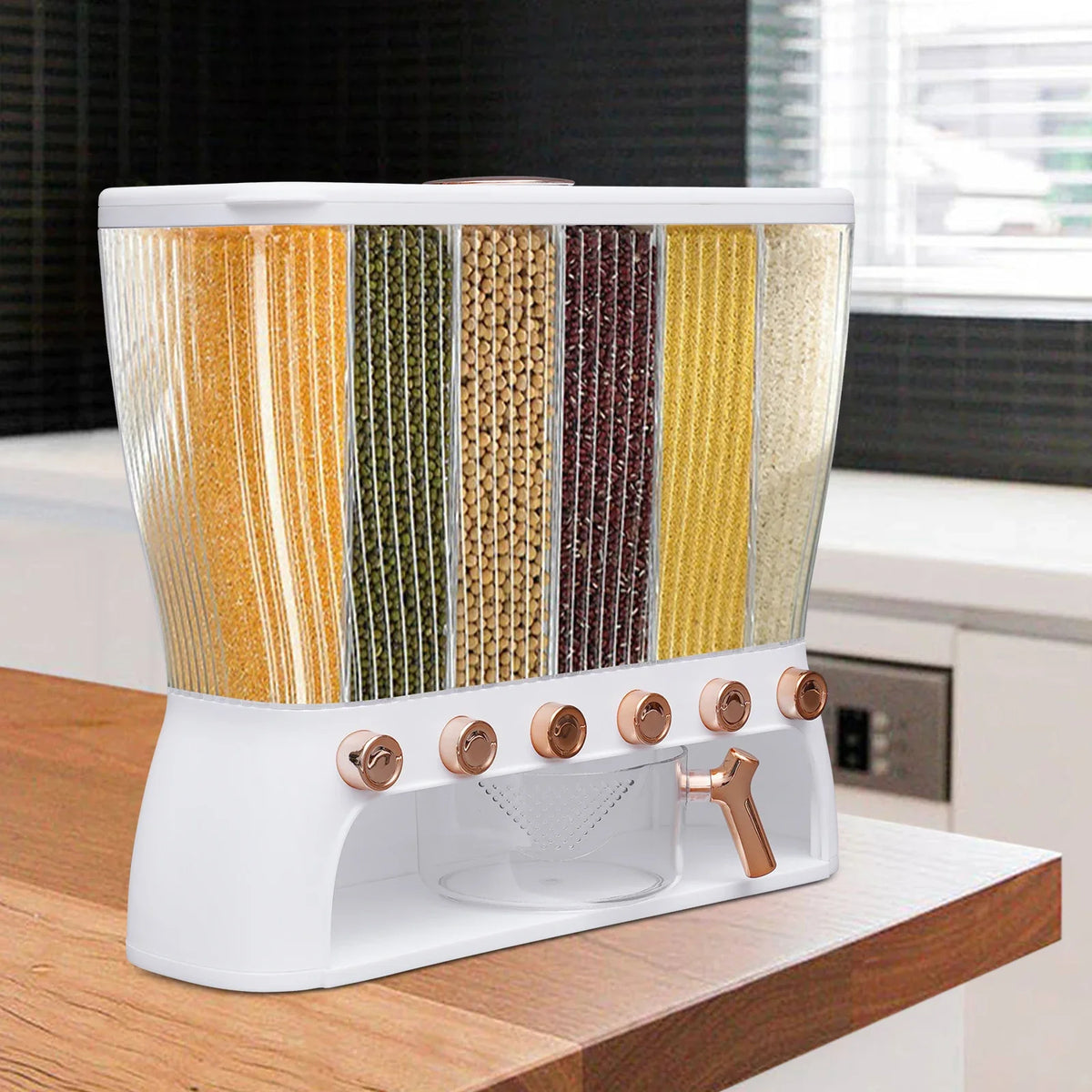6-Grid Dry Food Dispenser Grain Storage Container for Kitchen