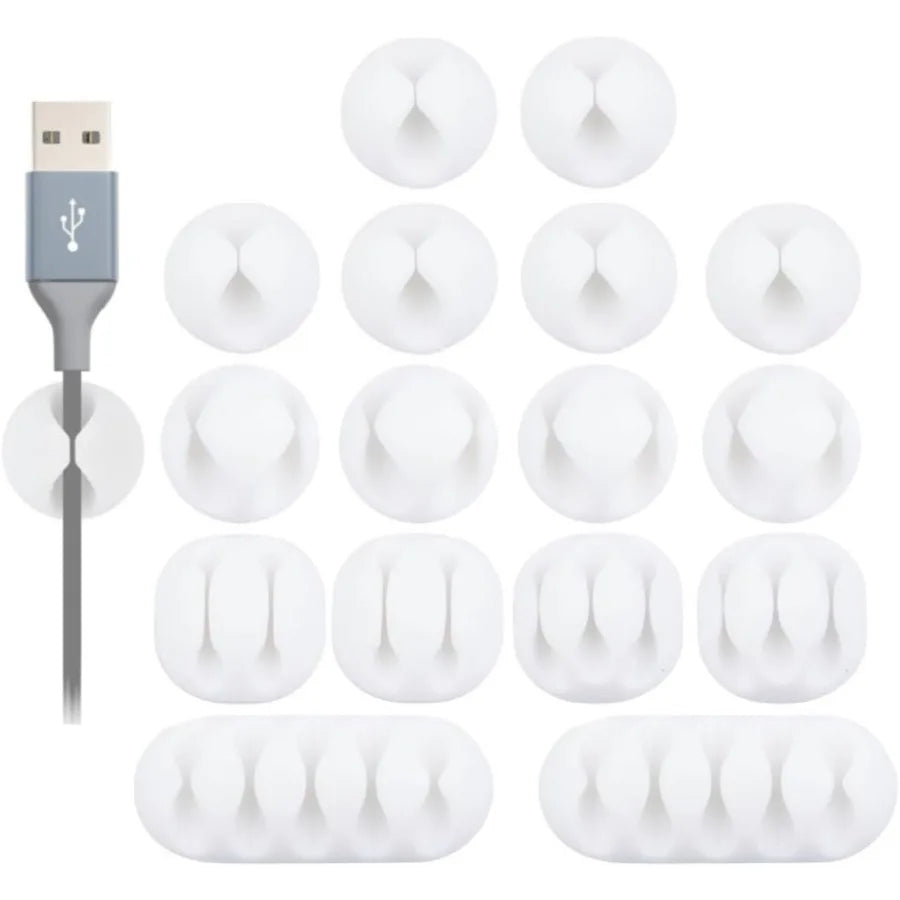 16-Pack White Self-Adhesive Desk Cable Management Clips