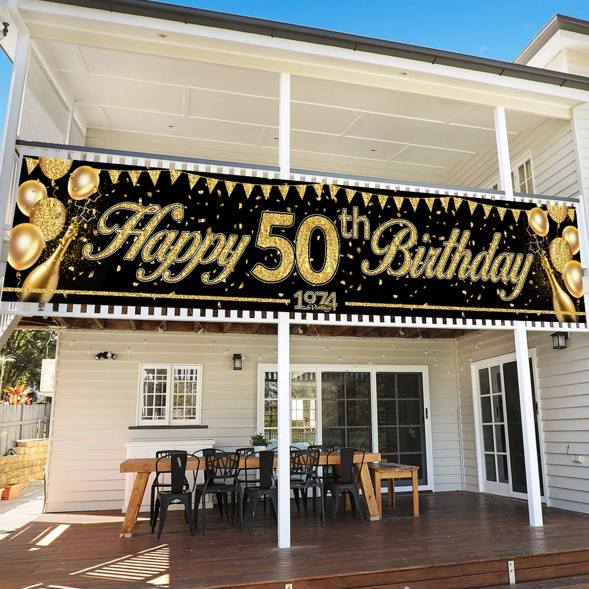 Happy 50th Birthday Banners Black Gold Birthday Party Decorations