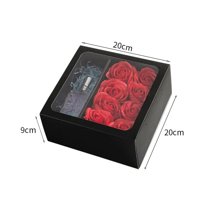 Flower Gift Box with Handle Transparent PVC Window Rose Candy Dessert Packaging Box (Black)