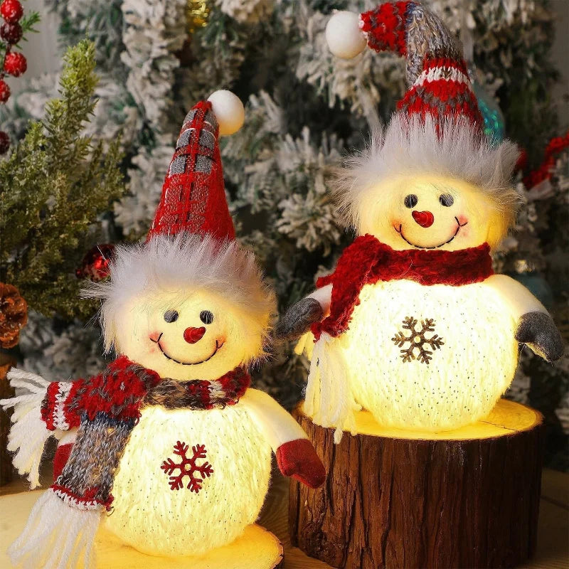 Set of 2 Light Up Snowman Figurines (10&quot;) – Battery Operated Plush Christmas Tabletop Decorations and Gifts