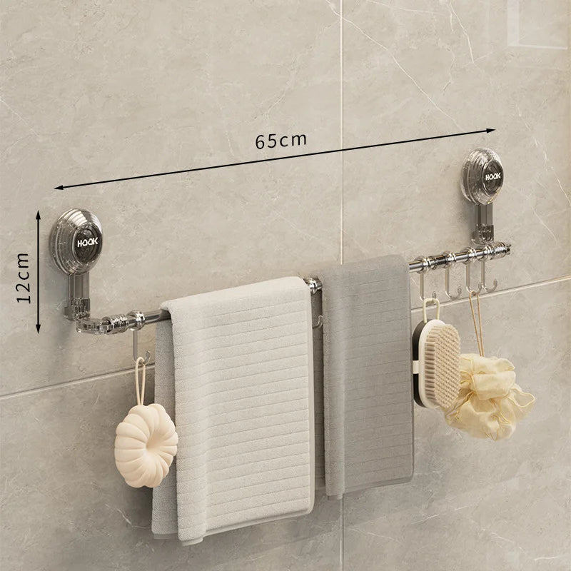 Suction Cup Retractable Towel Rack No-Drill Wall-Mounted Bath Towel Bar for Bathroom & Kitchen