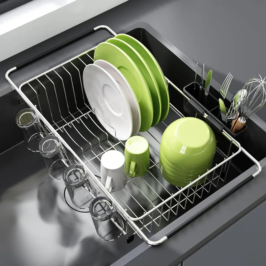 Expandable Stainless Steel Dish Drying Rack – Over-the-Sink Dish Drainer