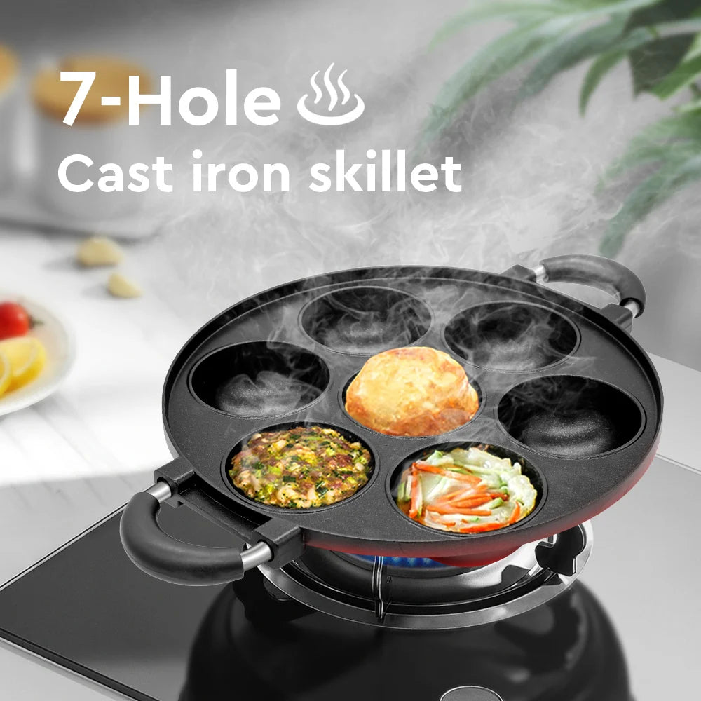 Cast Iron 7 Hole Omelette Pan Non-Stick Breakfast Egg Cooker