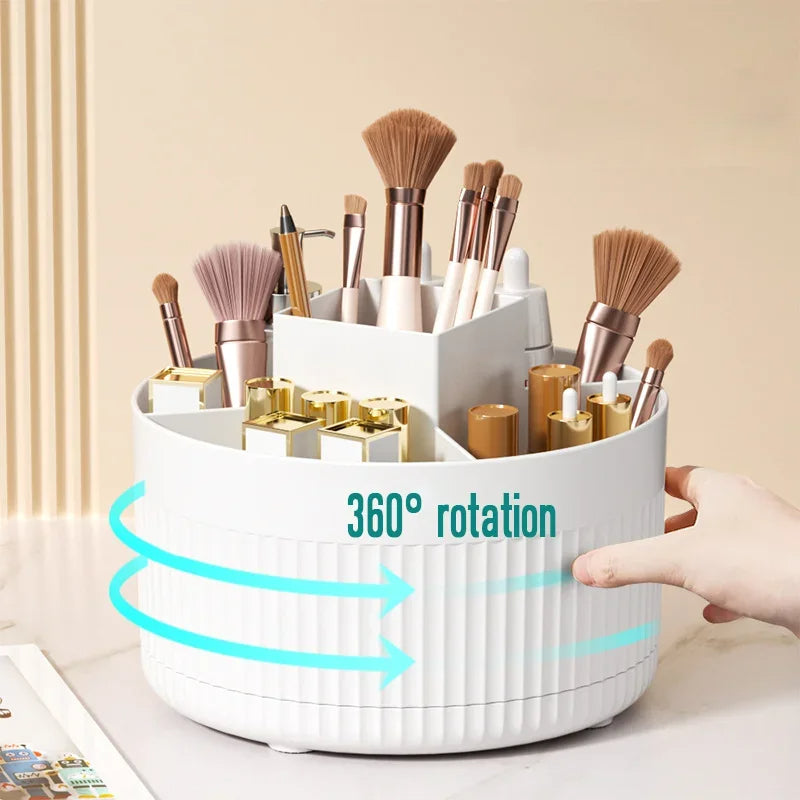 Cosmetic Brush Holder with Rotating Base Storage Box (White)