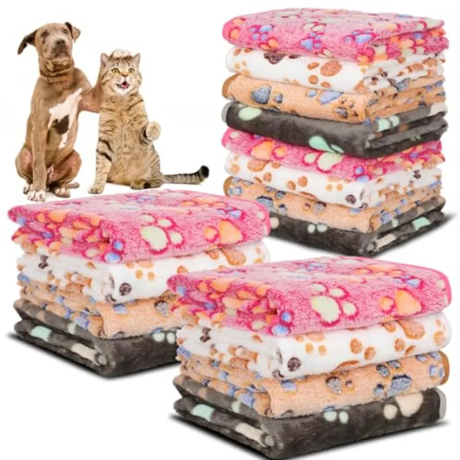 Paw Print Pet Fleece Blankets, 12-Pack