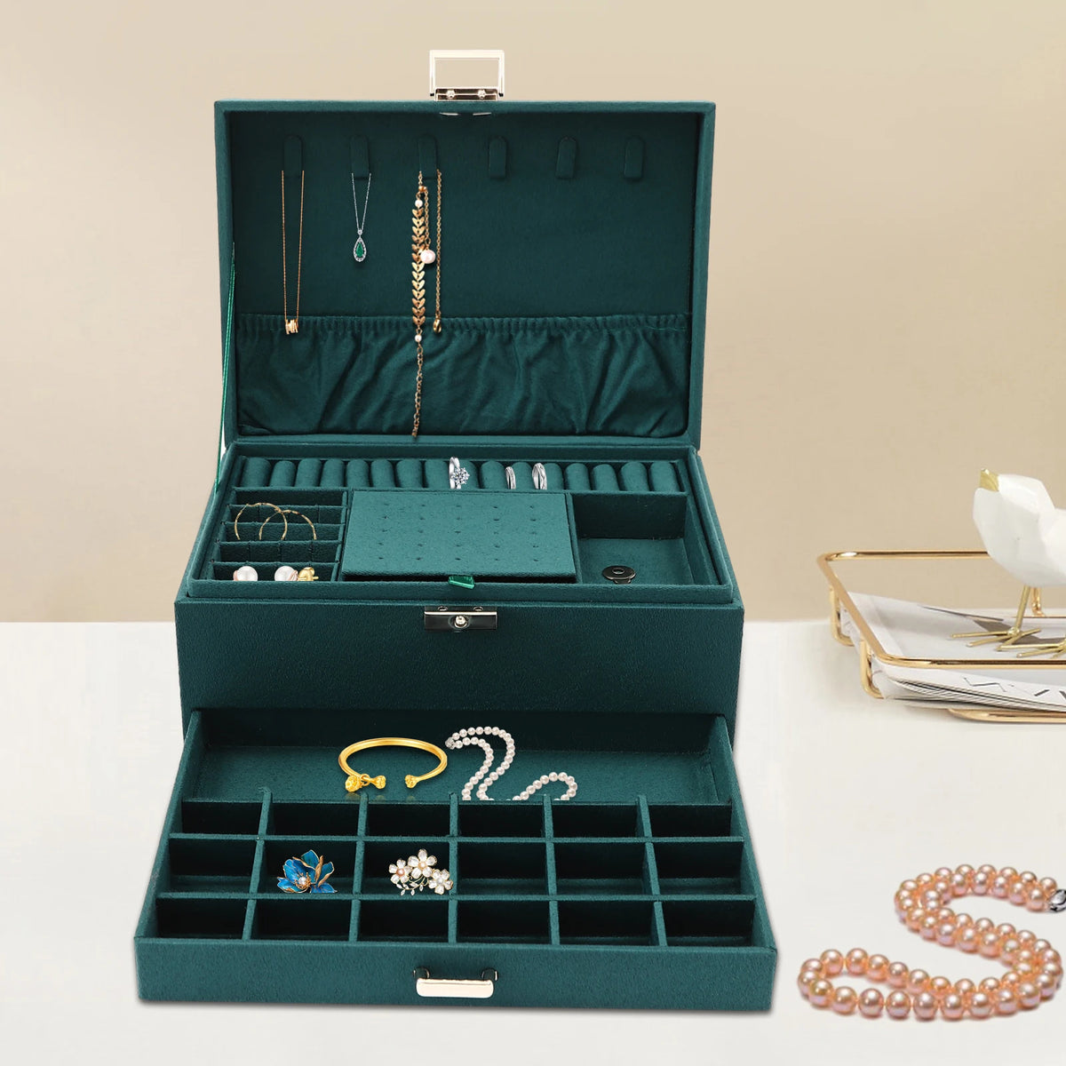 3-Tier Jewelry Box Organizer (Dark Green)