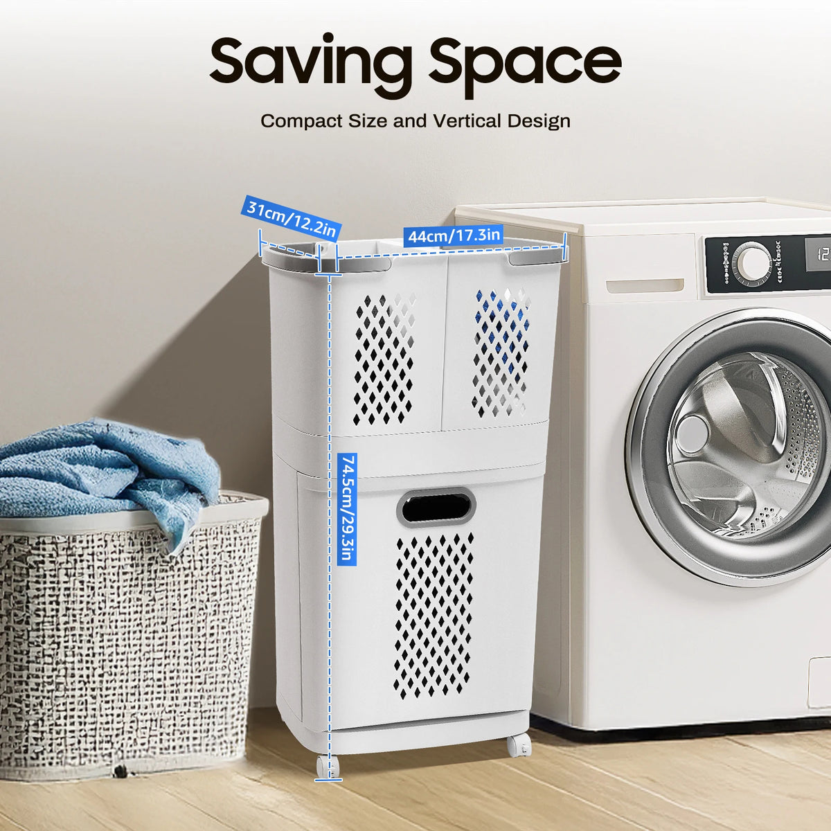 2-Layer Laundry Basket 4 Universal Wheels Multifunctional Clothes Organizer