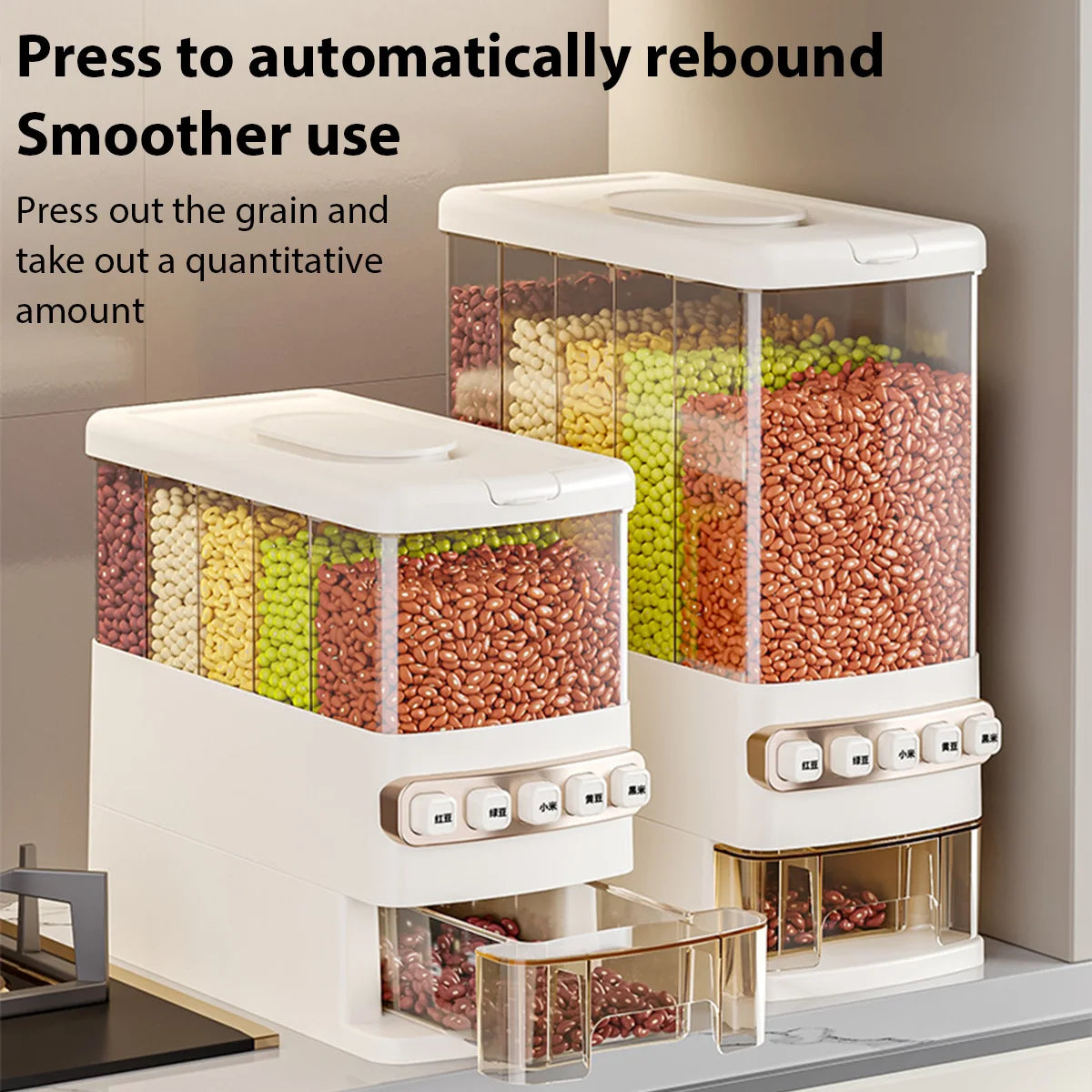 Dry Food Dispenser 12.5KG 5 Grids Food Grade Grain Storage Box