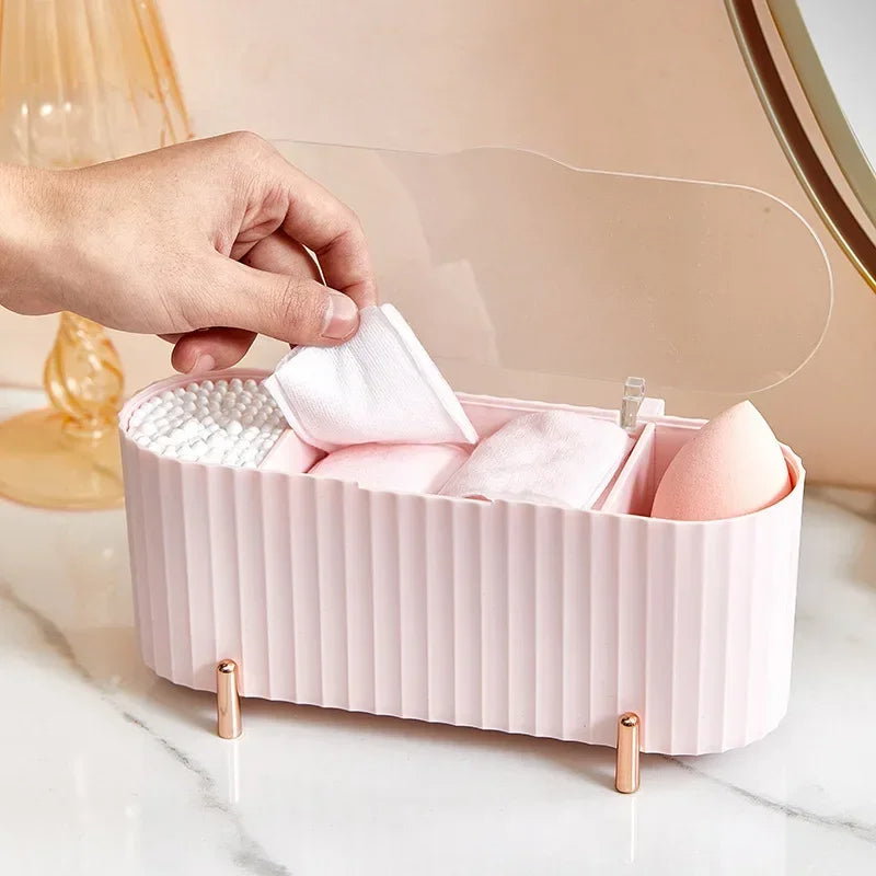Beauty Organizer Cosmetics Storage Box with Dust-proof Lid (Pink)