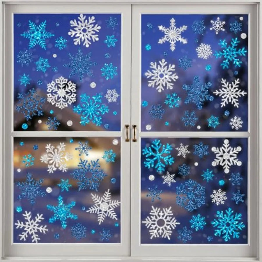 9 Sheets Glitter Snowflake Window Clings for Christmas Decorations – Double-Sided Winter Wonderland Party Home Glass Stickers
