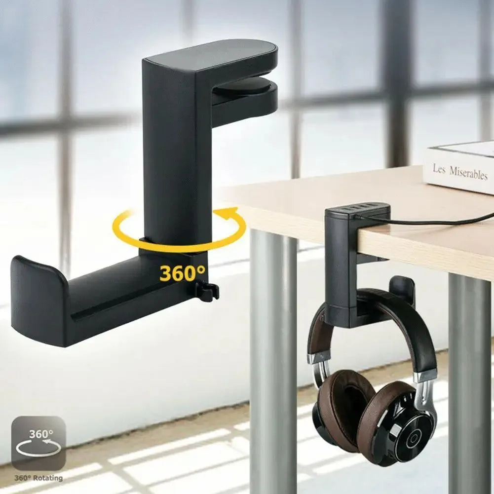 Desk Hanger Hook For Earphone Controller Headphone Stand (Black)