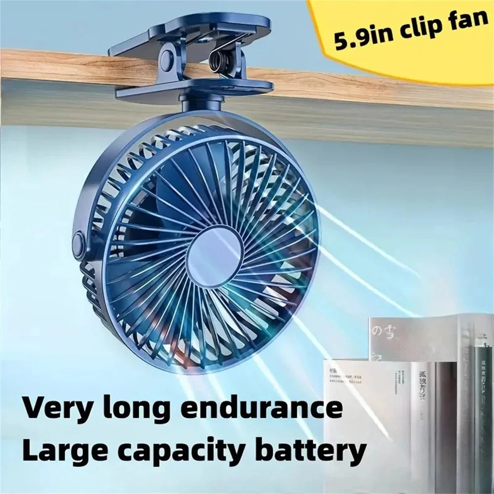 Mini Fan USB Rechargeable Clip Fan 360° Rotation, Portable Desk Fan (Black)