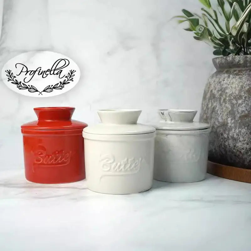 Handmade Ceramic Cylindrical Butter Keeper (White)