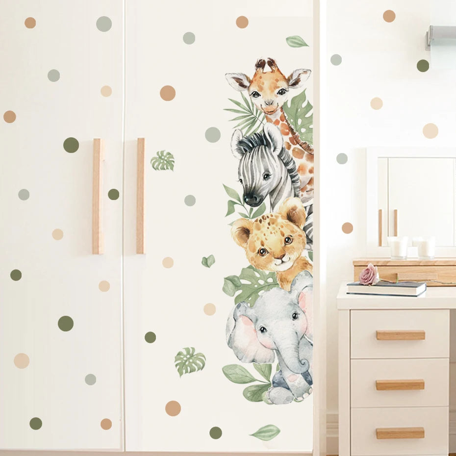 Door Stickers Cute Jungle Animals Elephant Giraffe Watercolor Wall Sticker for Kids