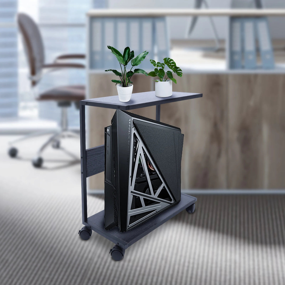 Under Desk PC CPU Holder with Lockable Wheels for Most Desktops