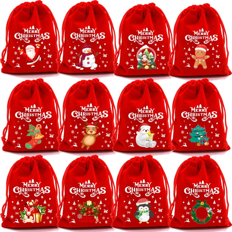 Christmas Velvet Santa Bags 20PCs Small Candy Gift Bag Drawstring Pouch