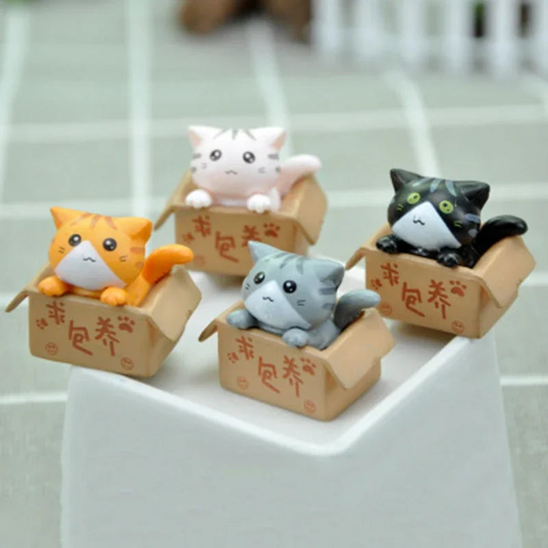 Adorable Mini Cat Figurine 4 Piece, Cat Garden Decor, Gift for Kids (30mm)