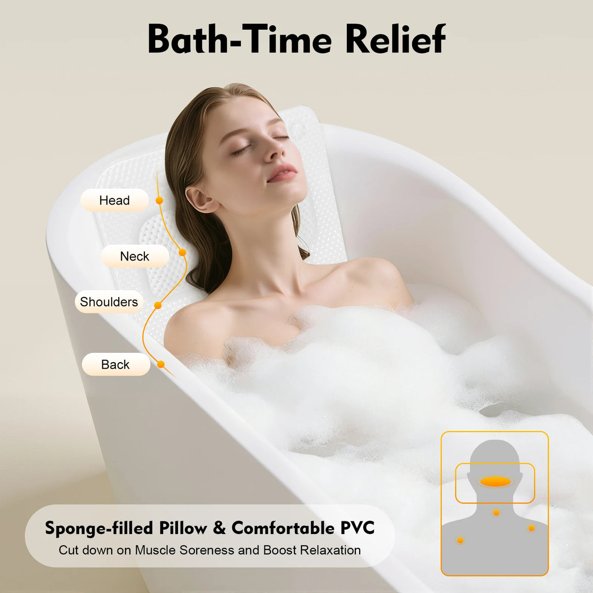 Bathtub Mat with Pillow, PVC Foam Bath Tub Cushion for Adults