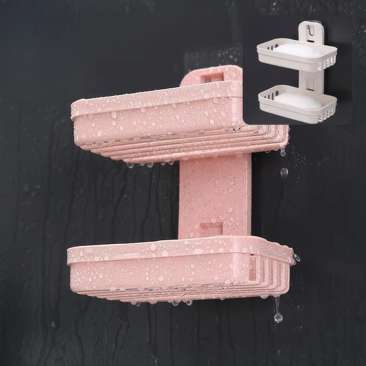 Waterproof Double-Layer Soap Holder for Bathroom &amp; Kitchen (Beige and Pink)