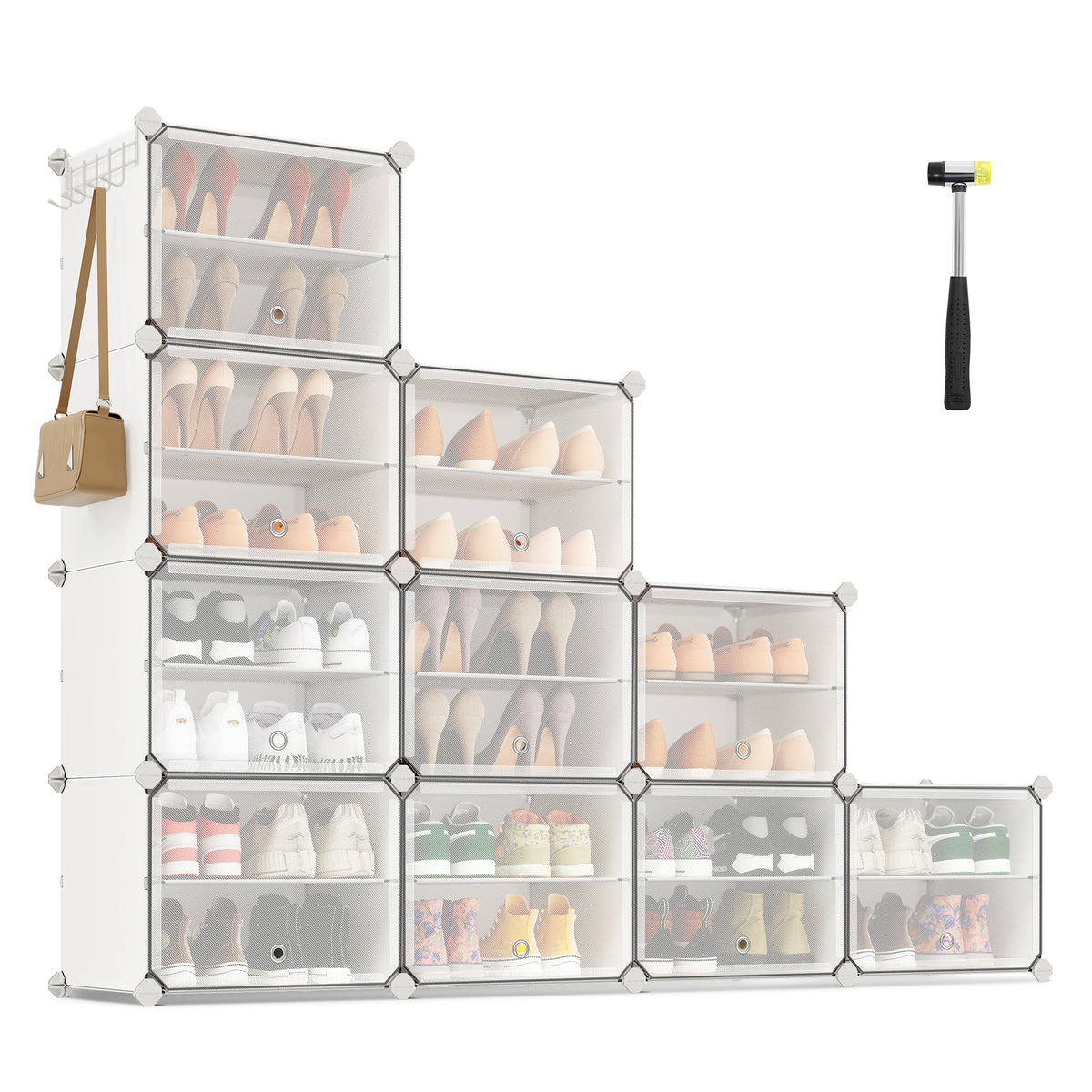 Interlocking Shoe Cabinet with Doors 40-Pair Organizer (White)