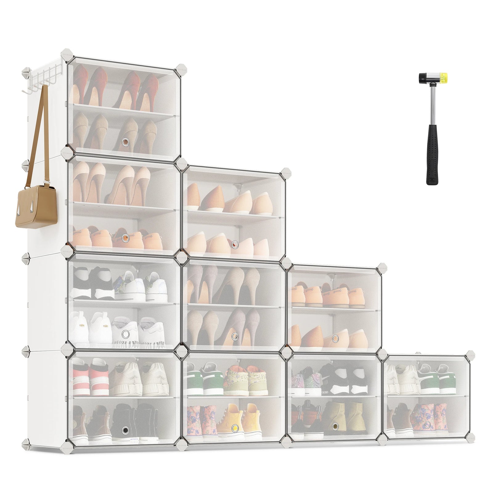 Interlocking Shoe Cabinet with Doors 40-Pair Organizer (White)