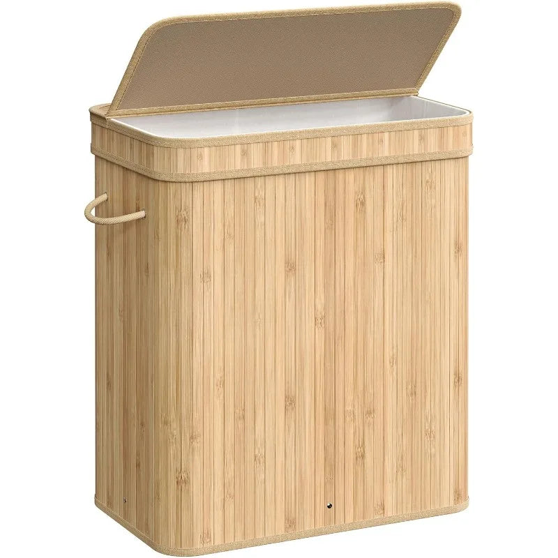 Bamboo Laundry Hamper with Lid 26.4 Gal with Removable & Washable Liner (Natural Beige)