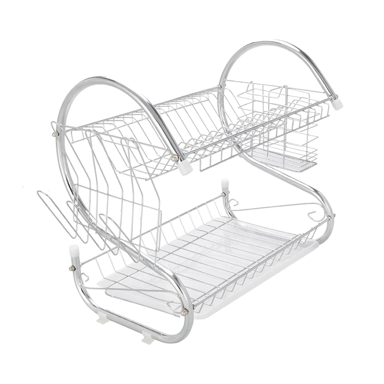 Durable Stainless Steel 2-Tier Dish Drainer Space-Saving Kitchen Rack and Cutlery Organizer