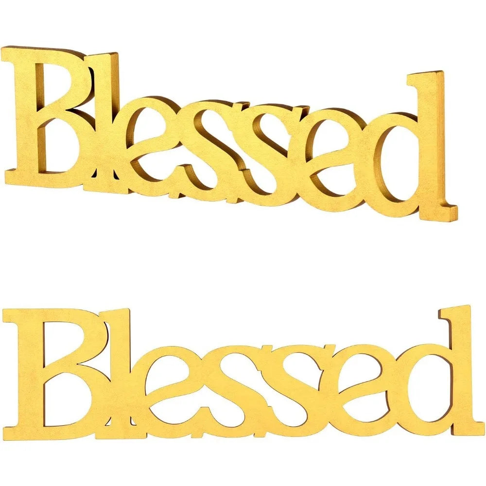 Blessed Rustic Wooden Table Sign Gold for Home Decor