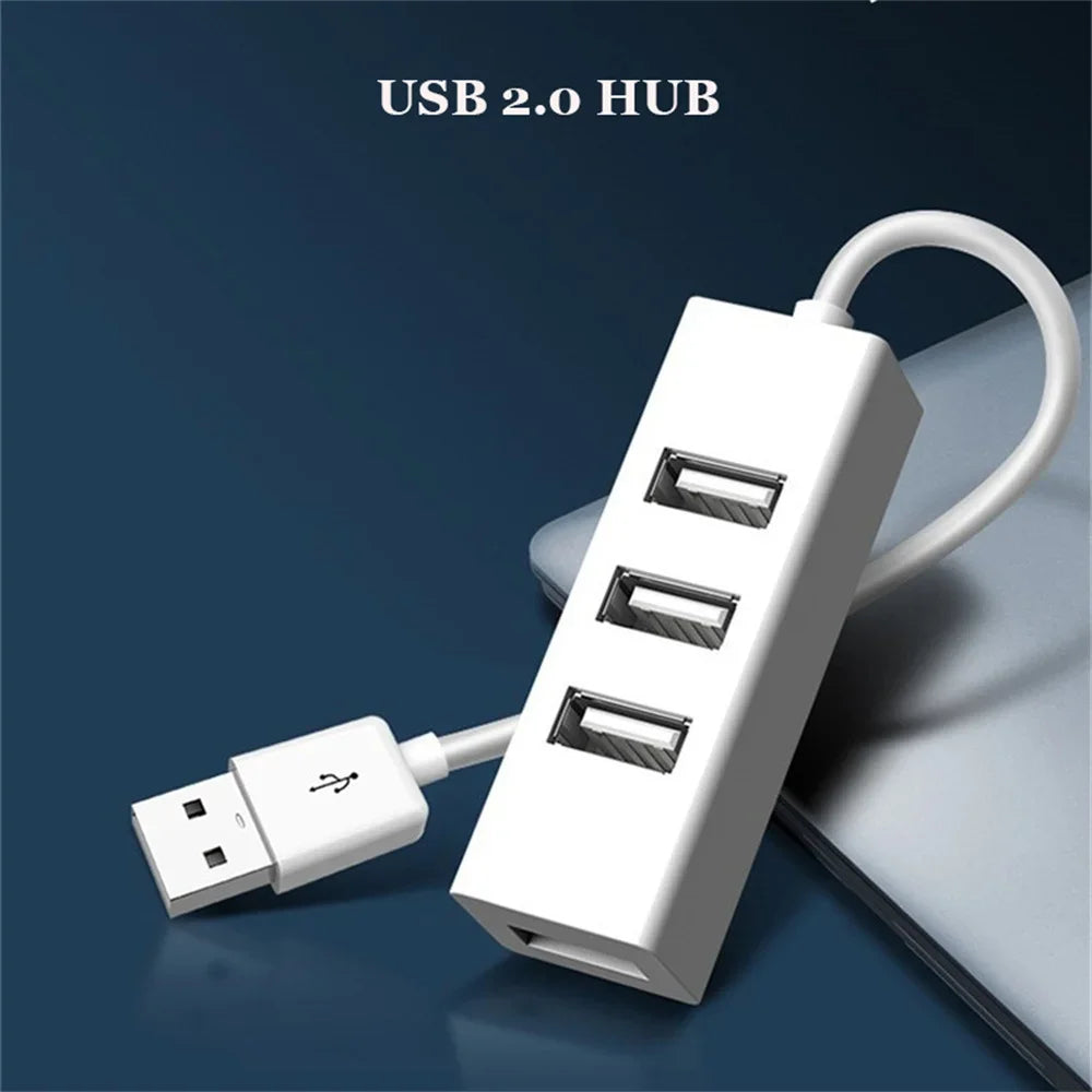 Powered 4-Port USB 2.0 Hub Splitter Expander Adapter for PC, Laptop (White)