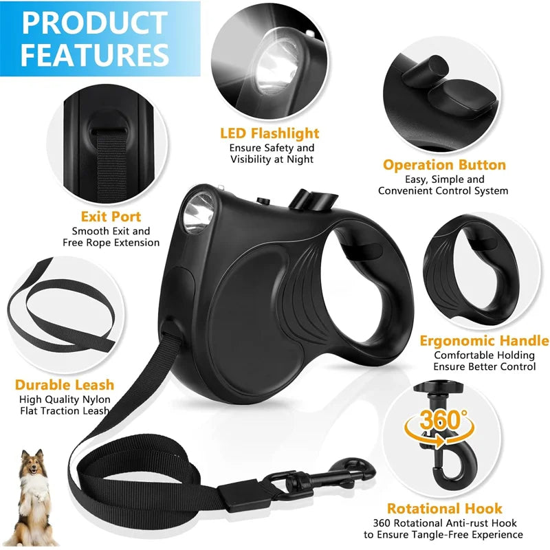 Automatic Retractable Dog Leash for Walking (Red)
