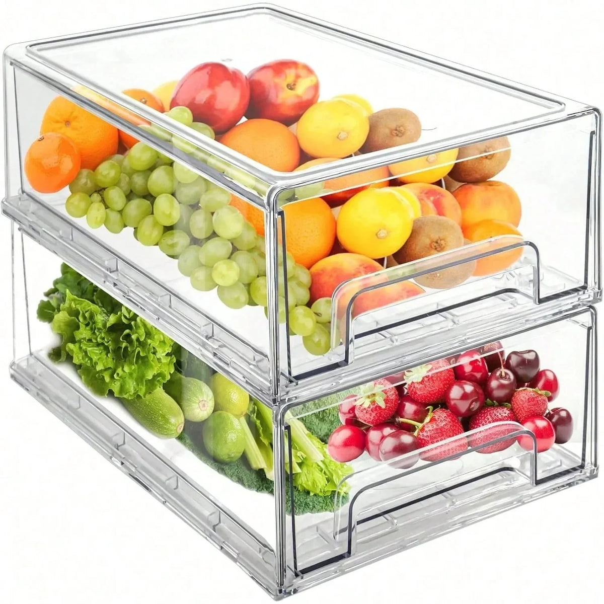 Clear Fridge Drawers Pull-Out Stackable Refrigerator Organizer 2-Pack