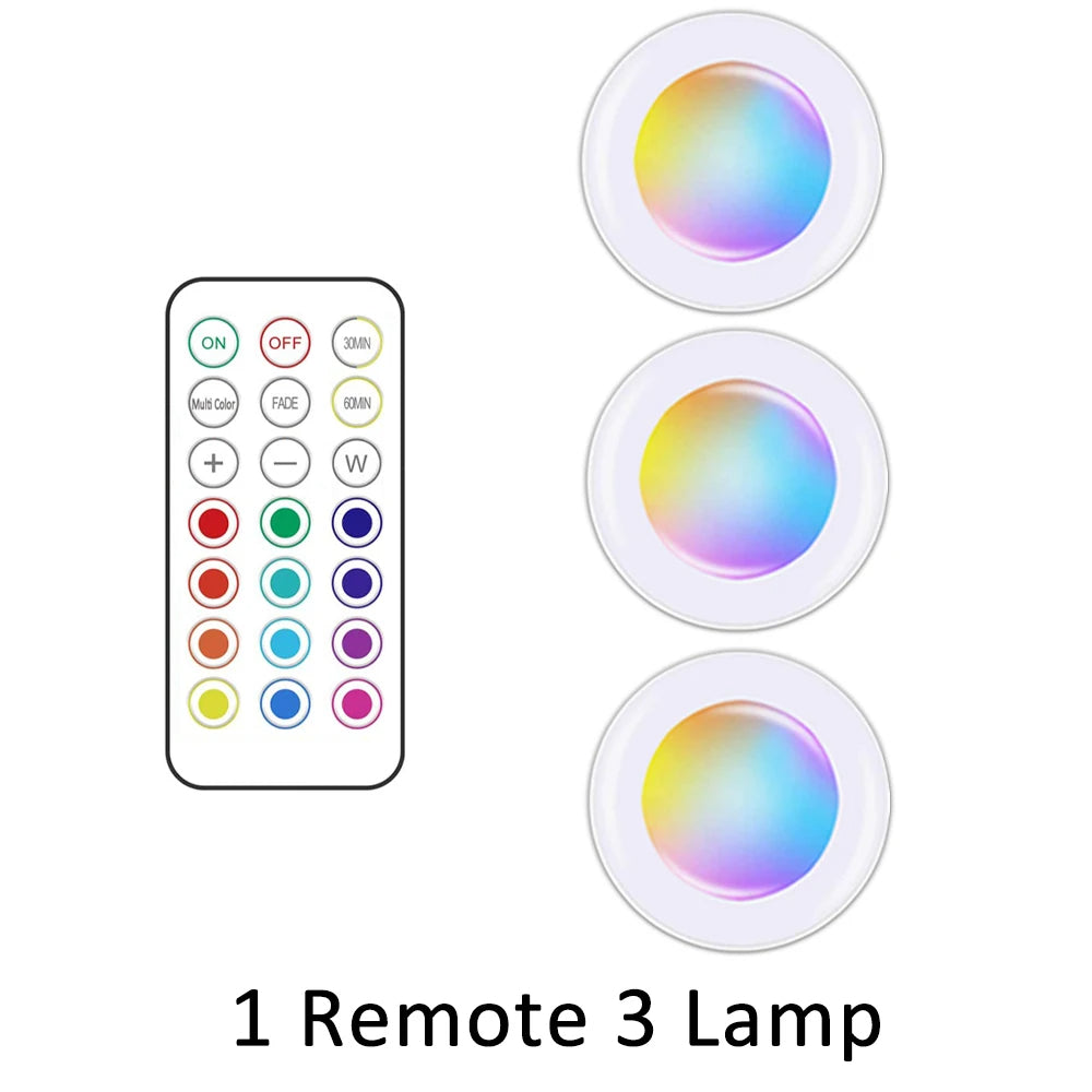 LED Under Cabinet Lights 3PCS with Remote Control Wireless RGB Color Changing