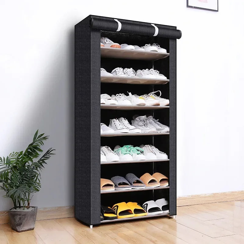 Multilayer Nonwoven Shoe Cabinet 8 Layers for Space-Saving (Black)