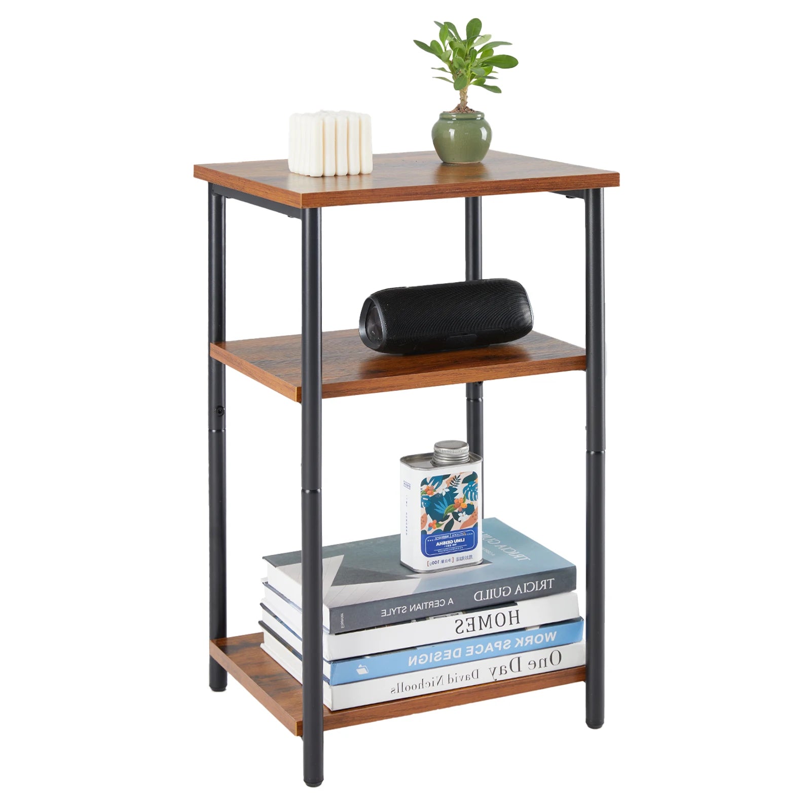 Modern 3-Shelf Side Table Heavy-Duty Steel Frame Nightstand
