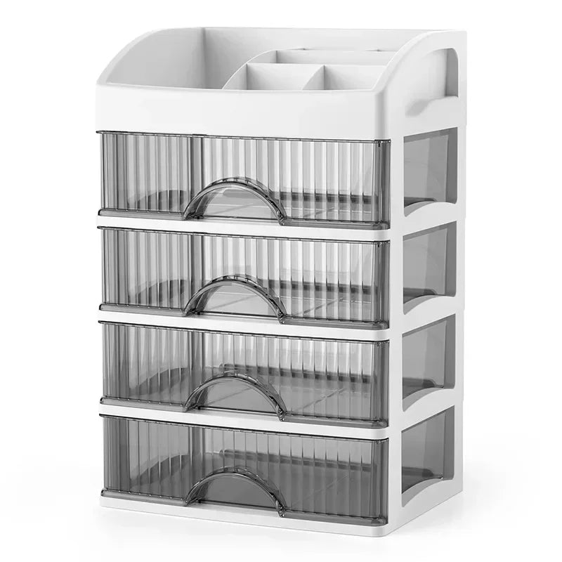 4 Tier Plastic Makeup Storage Box with Lipstick Holder (White)