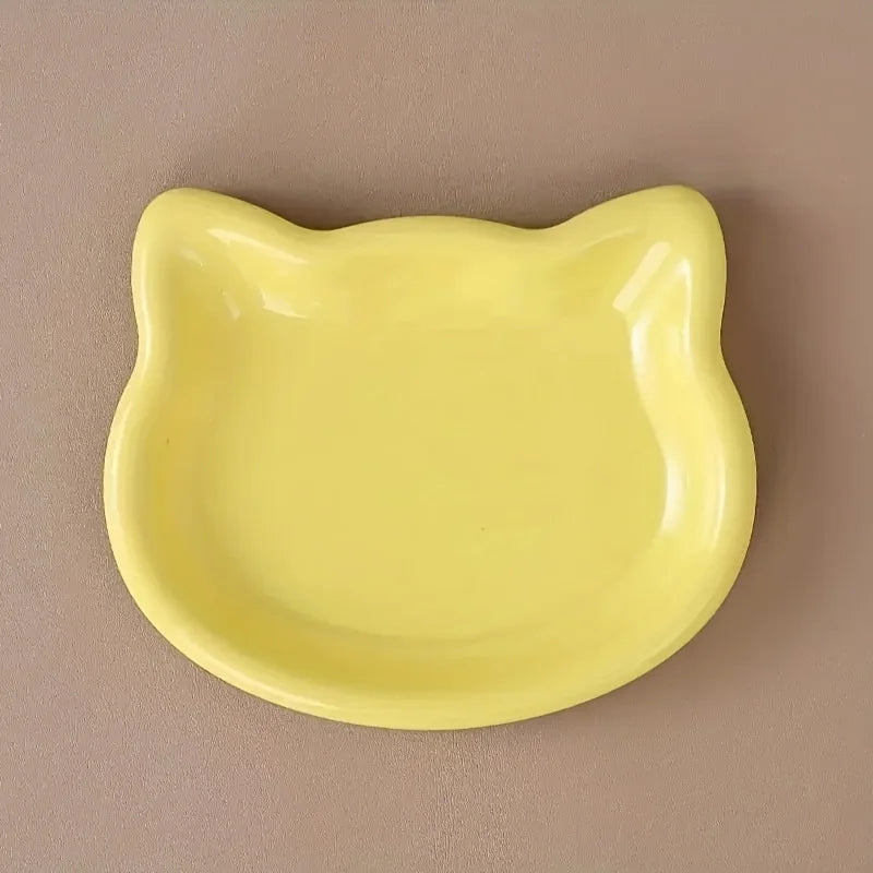 Ergonomic Dwarf Cat Food Plate Low-Profile Dish for Flat-Faced Cats (Yellow)