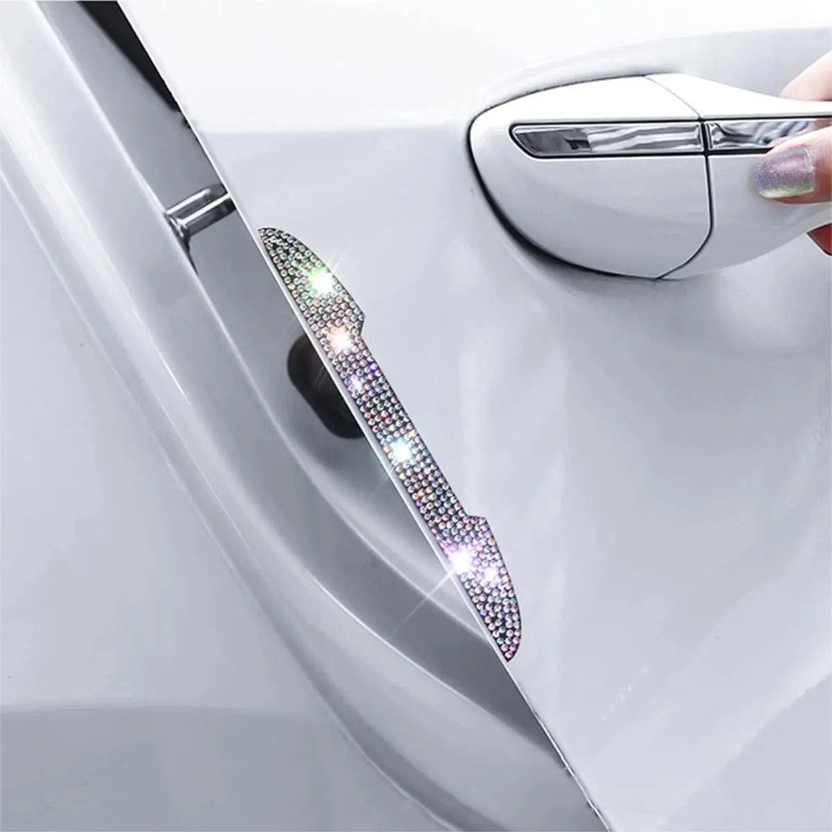 Universal Handle Car Rearview Mirror Door Edge Protector 4 Pieces, Rhinestone Crystal Bling Decoration Sticker Decal (Colorful)