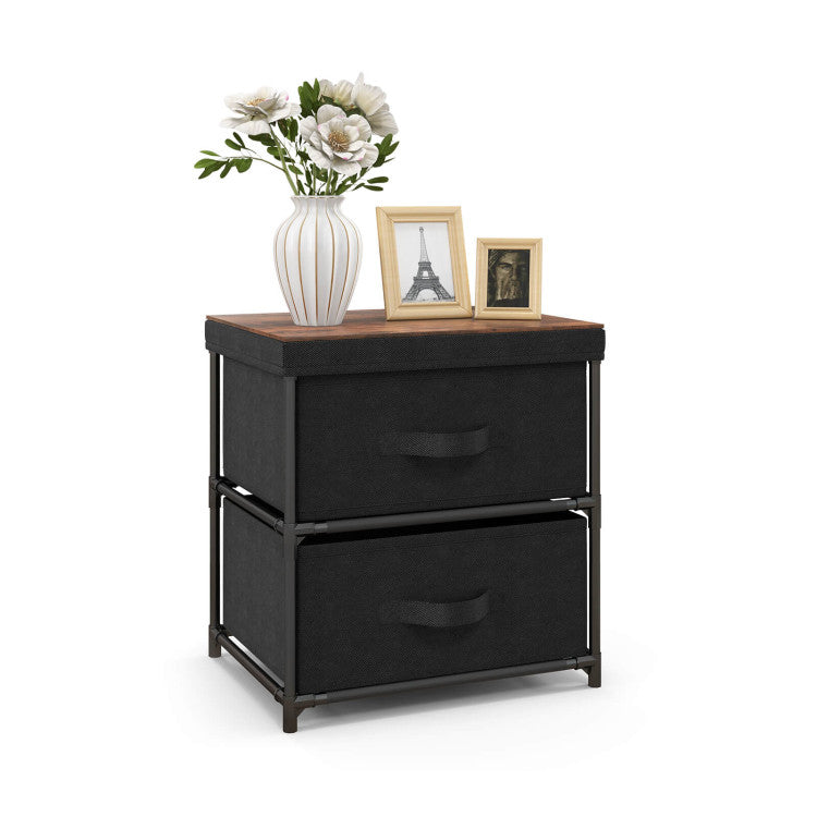 Nightstand Removable Fabric Drawers 2 Pack (Black)